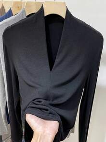 Damen Große Größen V-Ausschnitt Langarm T-Shirt, Slim Fit modischer Lässig Layering Top, Herbst/Winter