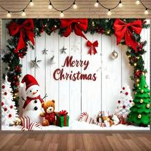 2D Fondo de tela plano de Navidad, 1 pieza de árbol de Navidad, muñeco de nieve, patrón de pared blanca, decoración de fiesta de Navidad, tela de fondo para cabina fotográfica, adecuada para decoración de fondo de fiesta interior - Tela de poliéster duradera, adecuada para decoración de pared navideña, pancarta de Feliz Navidad