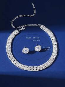 مجموعة قلادة وأقراط مرصعة بالراين كاملة، قلادة وأقراط من الأنيقة على الطراز الأوروبي والأمريكي، مناسبة للزفاف والعروس وحفلات المساء، قطعتان
