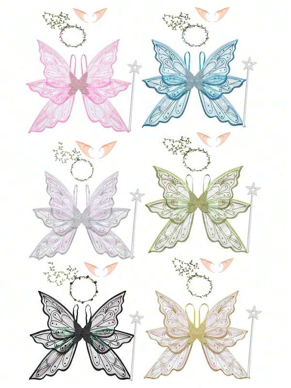 Nuevas alas de mariposa con seis hojas brillantes, accesorios de fiesta y festival de Halloween para crear ambiente, utilería para actuaciones, alas de hada. (Accesorios de disfraz de fiesta, disfraz de Halloween)