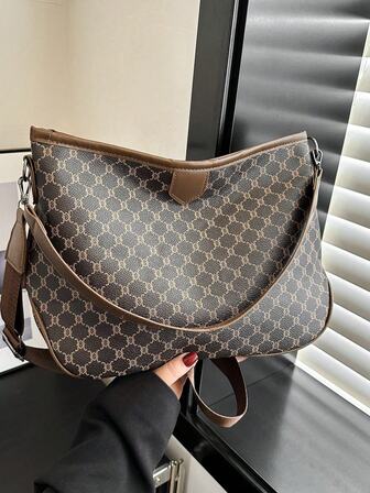 Borsa a spalla di colore unito alla moda, grande capacità, doppia tracolla, borsa da donna, borsa per donne di mezza età, borsa da signora, borsa grande, borsa alla moda ed elegante