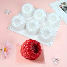6/24 Cavity Raspberry Mousse Cake Mold, Silicone Mold For Baking, 3D Raspberry Pudding Cake, Silicone Mold, Dessert Chocolate Mold, Blackberry Cake Decorating Tool, Non-Stick Baking Mold - White - View 5