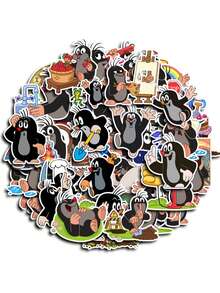 40pcs Cute Mole Cartoon Stickers, Reusable Paper Stickers Suitable For DIY Scrapbooking, Notebooks, Laptops And Computer Decoration - Multifunctional Craft Accessories Containing Funny Food, Animal And Activity Patterns, Fun Stickers, Ideal For Winter And New Year. - Multicolor - View 1