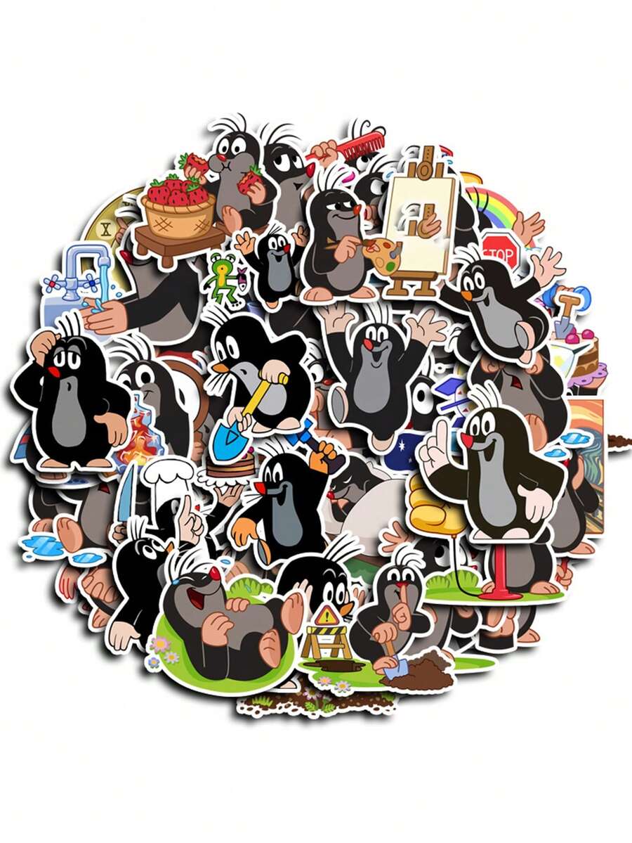 40pcs Cute Mole Cartoon Stickers, Reusable Paper Stickers Suitable For DIY Scrapbooking, Notebooks, Laptops And Computer Decoration - Multifunctional Craft Accessories Containing Funny Food, Animal And Activity Patterns, Fun Stickers, Ideal For Winter And New Year. - Multicolor - View 1