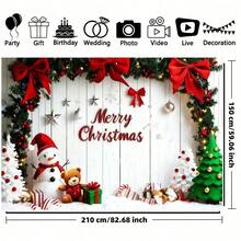 2D Fondo de tela plano de Navidad, 1 pieza de árbol de Navidad, muñeco de nieve, patrón de pared blanca, decoración de fiesta de Navidad, tela de fondo para cabina fotográfica, adecuada para decoración de fondo de fiesta interior - Tela de poliéster duradera, adecuada para decoración de pared navideña, pancarta de Feliz Navidad