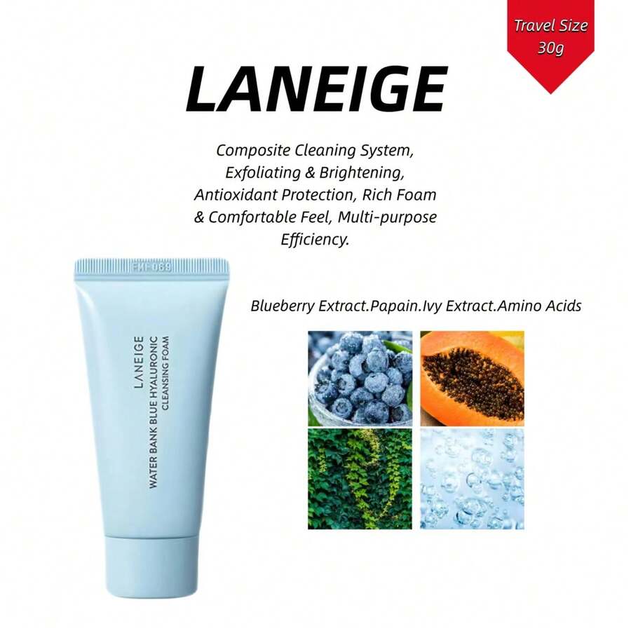 Laneige Schiuma detergente idratante all'acido ialuronico blu formato da viaggio 30g/1.06oz