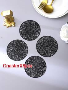 1/4/8pcs,PVC Place 15inch Mats And 3.9inch Coaster For Kitchen Table Indoor/Outdoor Washable Heat-Resistant Placemat Wipeable Dining Table Mats And Coaster For Camping, Festival, Wedding, Party - Black - View 9