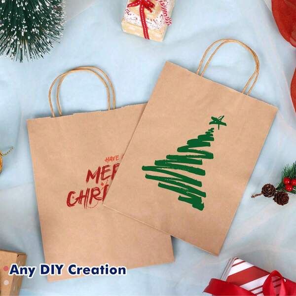 10/25pcs Kraft Paper Bags, Christmas Gift Bags, Gift Wrapping Bags, Handled Gift Bags, Reusable Gift Bags, Suitable For Kraft Paper Gift Bags, Holidays, New Year, Wedding, Birthday Candy Bags, Party Favor Bags