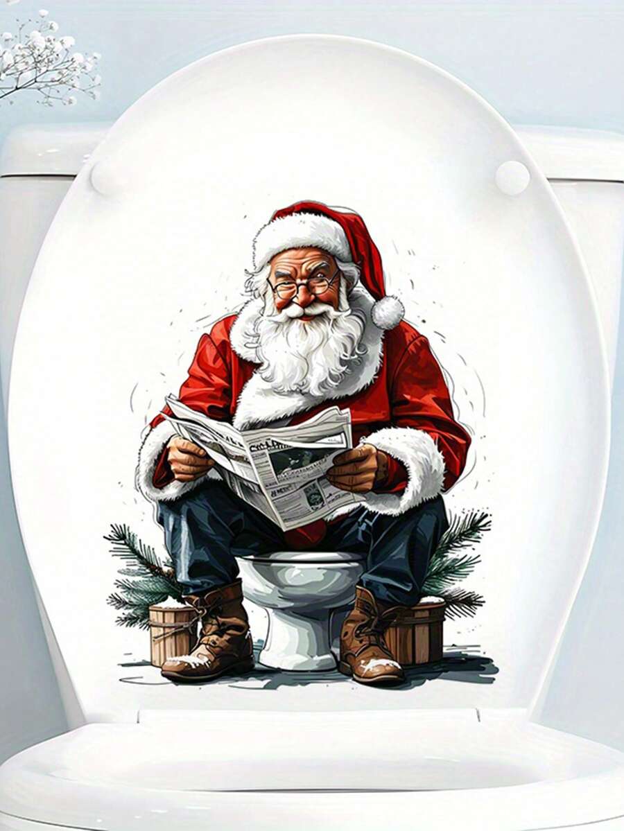 1pc Funny Santa Toilet Sticker Whimsical Santa Claus Toilet Lid Sticker PVC Self-Adhesive Toilet Lid Decal Christmas Festive Bathroom Decoration 9.84*11.81in/11.61*11.61in For Bathroom Toilet Cover Bedroom Living Room Dining Room Study Entrance Wall Decor Create A Christmas Holiday Atmosphere Make Room Decoration More Interesting Home Decor Christmas Decorations Wall Stickers Wall Sticker Stickers Christmas Decorations Home - Multicolor - View 1