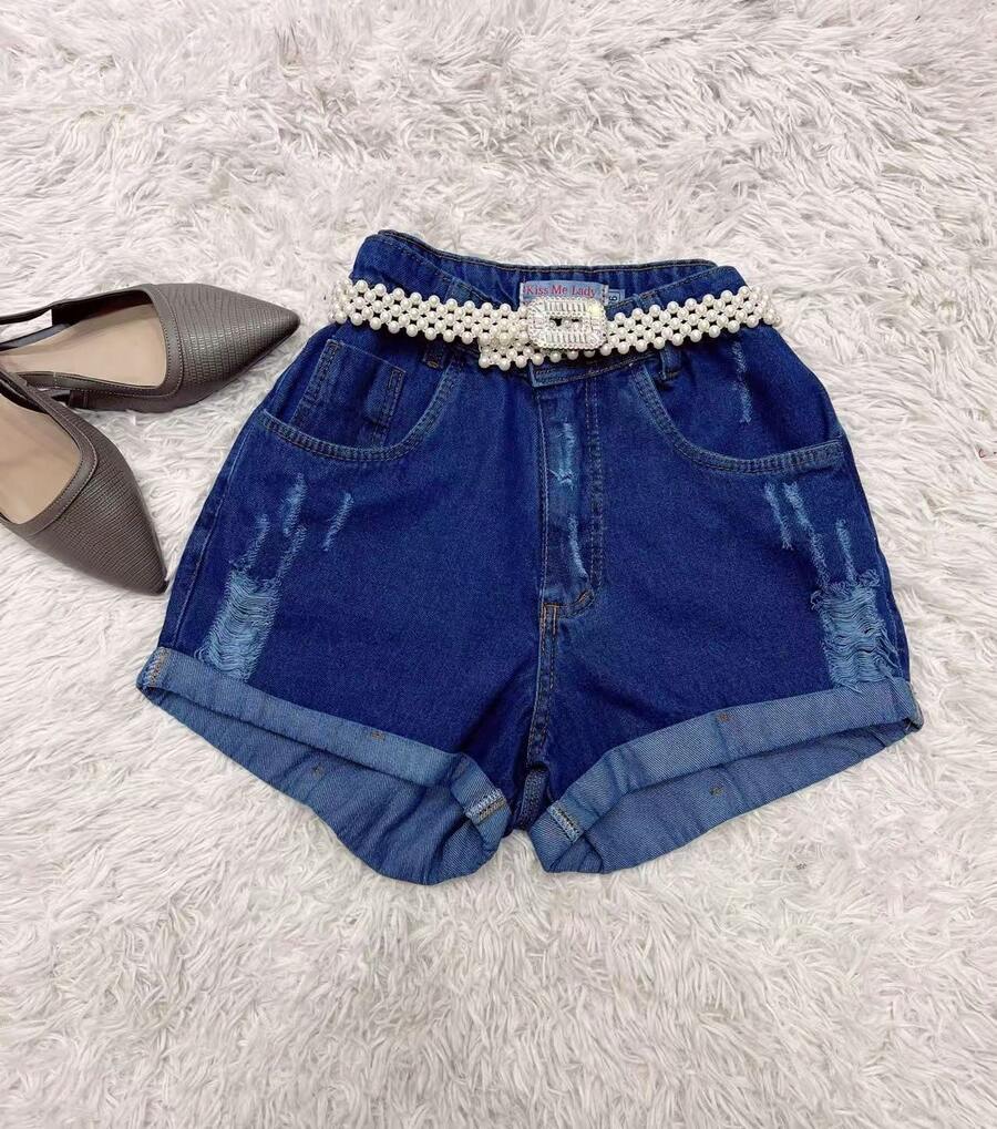The Lemon 9041 Women's Denim Shorts Youth Natural Shorts 9041 - 深色水洗藍 - 查看 1