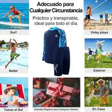 WEIMEY 3PCS Trajes de Baño para Niños Manga Larga+Shorts+Gorro Natación Secado Rápido Respirable Playa Natación 5 a 12 Años - auzl raya - Ver 7