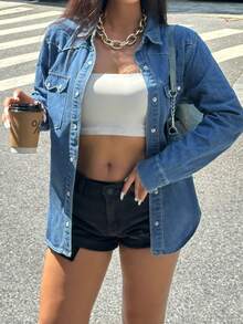 Camicia di jeans da donna, camicetta casual e alla moda per l'autunno