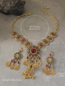 Women's Charming Exotic Palace Retro Mixed Color Versatile Necklace Earrings Jewelry Set, Suitable For Banquet, Evening Party, Travel Outfit Accessories, Gift