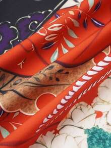 Women's Mid-Length Kimono Robe, With Belt, Open Front Collar And Half Sleeve Floral Print