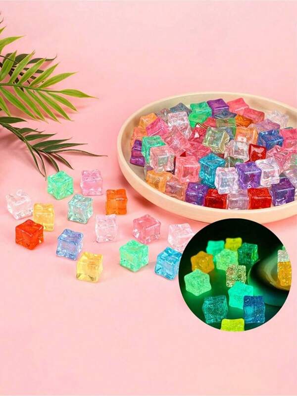 10/20 قطعة مكعب مضيء مربع، زجاجة وديكور مشروبات، إكسسوارات تصوير، أحجار لامعة ملونة من الراتنج