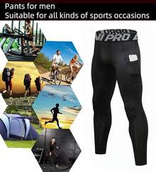 Pantalones de compresión para Hombre, Leggings Deportivos de Entrenamiento Bolsillo/sin Bolsillo - Pantalones deportivos negros - Ver 3