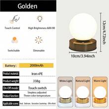 1 Stück kabellose LED Tischlampe, Metall Schreibtischlampe mit Fernbedienung, aufladbare Touch Nachtbeleuchtung mit 3 Farbtemperaturen und stufenloser Dimmfunktion, geeignet für Outdoor/Esszimmer/Schlafzimmer/Zuhause/Büroarbeit/Nachtfütterung