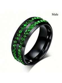 Fashion Green Rhinestones Artificial Zirconia Couple Rings For Lover's  Stainless Steel Men Rings/Cute Women Rings Set Wedding Jewelry Accessories Fit For Weddings & Casual Attire, Perfect Gift For Him & Her, Everyday Jewelry, Elegant Accessory - Women's Ring - View 5