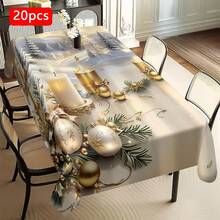 1/20 buc. Față de masă de Crăciun, lumânări aurii clasice de lux, față de masă cu model de globuri de Crăciun albe, decor de atmosferă de Crăciun, potrivit pentru stilul de Crăciun, potrivit pentru utilizare în interior și exterior, bucătărie de acasă, decorare masă și decorare cină, cadouri pentru familie și prieteni