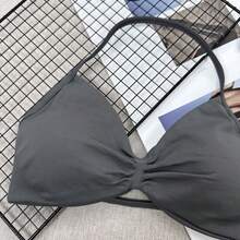 Beliebter Träger-BH für Frauen mit offenem Rücken, Neckholder Sport-BH mit leichter Stützung, nahtloser Gym Crop Top, Scrunch Yoga Gepolsterter BH