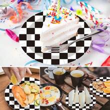 Black And White Checkered Themed 20/40/60/80/100 Disposable Tableware Set, Including 7-Inch Paper Tray, 9-Inch Cardboard, 9-Ounce Cup, Napkins, Suitable For Daily Gatherings, Birthday Parties, Bridal Showers, Baby Showers, Clubs, Weddings, Tea Parties - Multicolor - View 4