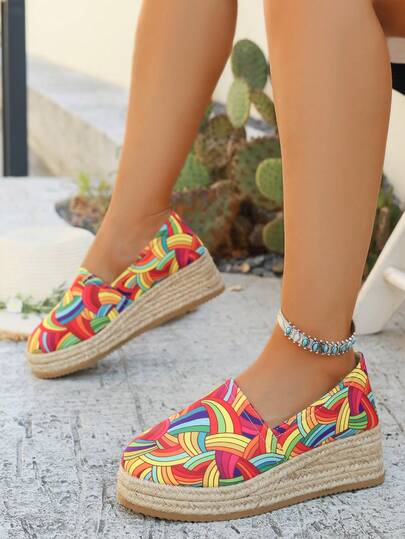 Handmade Woven Outdoor Wedge Sandals For Women, New Fashion Platform Thick Bottom Bohemian Style Flat Shoes