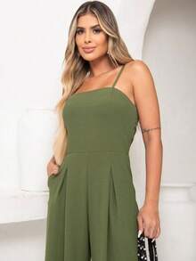 Women's Long Palazzo Jumpsuit VARIOUS COLORS Simple Backless / Backless Ruched Butterfly Knot Wedding Birthday Party - xanh quân đội - Xem 4