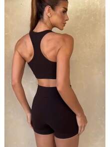 Conjunto K2B fitness basico short curto s/bolso e top nadador - Preto - Visão 6