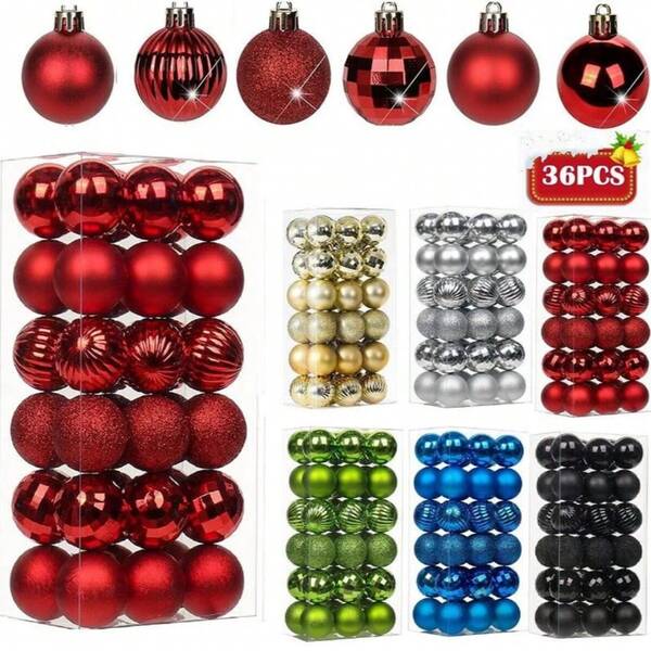 36 pezzi Palline di Natale per feste, palline appese di Natale, palline di Natale, palline di plastica, decorazioni natalizie appese, decorazioni natalizie, adatte per decorare l'albero di Natale, decorazioni per la casa, decorazioni per esterni, decorazioni per feste natalizie, forniture per feste di Natale, decorazioni festive a tema natalizio da appendere