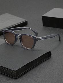 1 Pair Men's Retro Round Studded Fashion Glasses, Fashionable For Outdoor, Cycling, Beach, Party