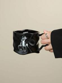 1pc Handmade Silver-Plated Ceramic Wavy Mug, Suitable For Home, Office, And Cafe Use