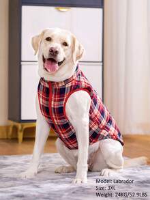 1pc Burgundy Red White And Blue Gourd Quilted Flannel Plaid Zip-Up Washable Pet Jacket/Coat, Christmas, Christmas Decorations