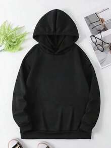 OOTD Women's Printed Pattern Hoodie - Autumn/Winter Casual Pullover, Fashionable Sweatshirt, Washable Printed Hoodie, Street Style Loose Fit, Basic Versatile Style, Everyday Casual, Unisex Printed Hoodie - 黑色 - 查看 2