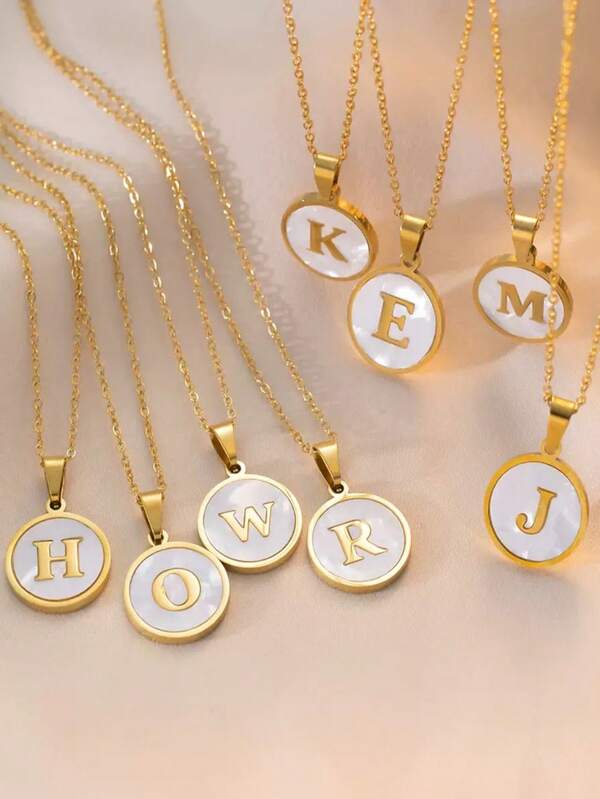 1 pieza Colgante de collar con inicial de letra del alfabeto exquisito de acero inoxidable dorado, opciones de A-Z, colgante inicial redondo, collar de clavícula impermeable, adecuado para uso diario