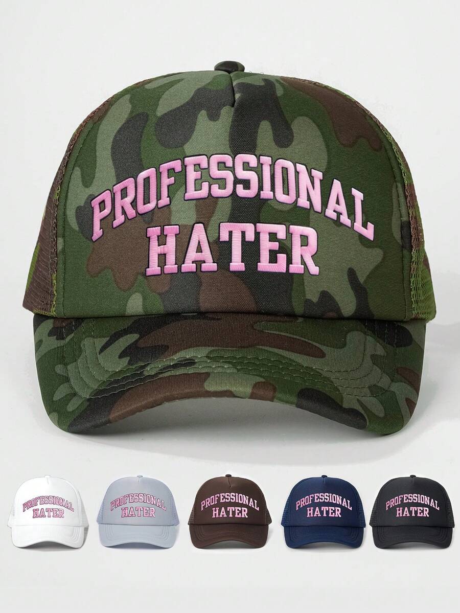 1pc Y2K Embroidered "PROFESSIONAL" Mesh Trucker Cap, Breathable Adjustable Golf Sun Hat, Fashionable Curved Brim Sun Hat For Women And Men, Suitable For Summer