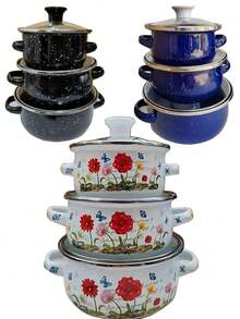 مجموعة 3 قطع من أواني البخار متعددة الألوان المطلية بالمينا، أواني بخار مطلية بالمينا مناسبة لموقد الحث والموقد الغازي، مجموعة أواني مطلية بالمينا عالية الجودة سميكة مكونة من 3 قطع مع مقبضين مزدوجين، قدر الحساء، قدر المعكرونة، قدر طعام الأطفال، وعاء الشحم، وعاء الحساء المنزلي، مجموعة أواني مطلية بالمينا صغيرة للمطبخ، مجموعة 3 قطع مطلية بالمينا صغيرة لقدر الحليب، قدر المعكرونة، قدر الحساء، مناسبة لطعام الأطفال، موقد الحث والموقد الغازي