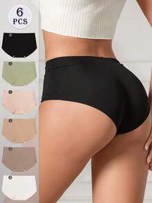 Set de 6 paquetes de calzoncillos triangulares sin costuras de unicolor, de estilo simple,de bragas cómodas y sin costuras, pantis sexy sin costuras de unicolor, lencería - Multicolor - Ver 3