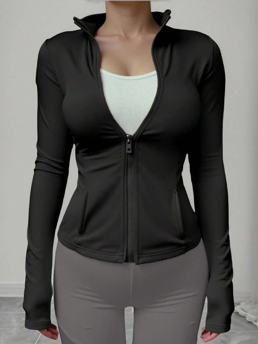 Damen Sportjacke, modische Herbst/Winter Athletik Jacke, hochdehnbar Yoga Trage Reißverschluss Rollkragen Langarm Passform Jacke, geeignet für Laufen, Training, Fitness