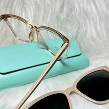 Women's 2-In-1 Clip-On Glasses Acetate Nylon Square Size L - Beige - View 4
