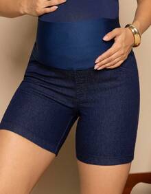 Maternity And Postpartum Suplex Waistband Jean Shorts - Màu xanh hải quân - Xem 3