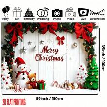 2D Fondo de tela plano de Navidad, 1 pieza de árbol de Navidad, muñeco de nieve, patrón de pared blanca, decoración de fiesta de Navidad, tela de fondo para cabina fotográfica, adecuada para decoración de fondo de fiesta interior - Tela de poliéster duradera, adecuada para decoración de pared navideña, pancarta de Feliz Navidad