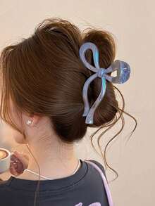 1pc Women's Acrylic Pearl Bow Hair Claw Clip, Large Size, Elegant Ponytail Holder, Suitable For Daily Use, Beach, Travel, Party, Fashion Accessory Hair Clip Fashion Hair Clutch Winter Hair Accessories