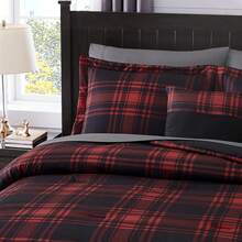 King Comforter Set, Classic Red Black Plaid-Piece Bedding Set, Farmhouse Lightweight All-Season Bed In A Bag With Sheets, Pillowcases & Shams, Home Decor - 藍灰色 - 查看 6