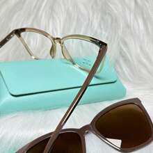 Women's 2-In-1 Clip-On Glasses Acetate Nylon Square Size L - 焦糖棕色 - 查看 4
