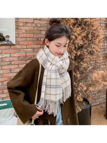 Karierte Farbblock-Schals und Tücher für Damen, sowie warme Artikel für Wandern und Camping im Herbst und Winter in Lusu