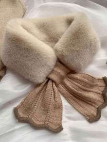 1pc Women Snood Knitted FluffyCollar Warm Neck Wrap, With Fish-Tailed Draped Design, IdealFor Daily Winter ProtectionAccessories Women For Dress - Multicolor - View 2