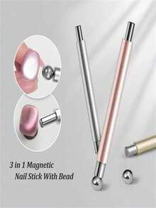 (5 Colors - Champagne - Silver - Gold - Green - Pink) Round Magnetic Nail Art Tools, 3D Cat Eye Effect, Suitable For Ladies, Salons And Home DIY, Fragrance-Free. Nail Iron, Nail Pen, Fine Detail Nail Pen, Painting Tools, Nail Art Accessories, Art Design, Nail Care Products, Round Magnetic Tools, Steel Magnetic Tools, High Precision Art Tools, Beauty Lovers, Women Nail Care - Multicolor - View 4