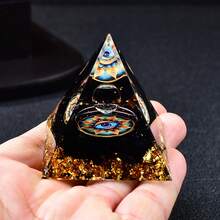 1pc Natural Aquamarine Crushed Stone Evil Eye Ball Resin Energy Pyramid Healing Gemstone Pebble Decor Gift - Blue - View 11