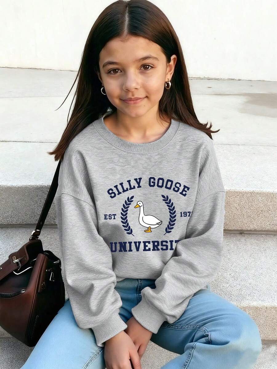 女童可爱鸭子童趣圆领长袖毛衣套头衫秋冬款女童冬装