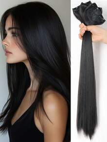 Clip In Hair Extensions Black Color 3 PCS/Set 18 Inch Long Straight Hair Extension For Women Full Head Synthetic Hair Extensions Hairpieces - Multicolor - View 12